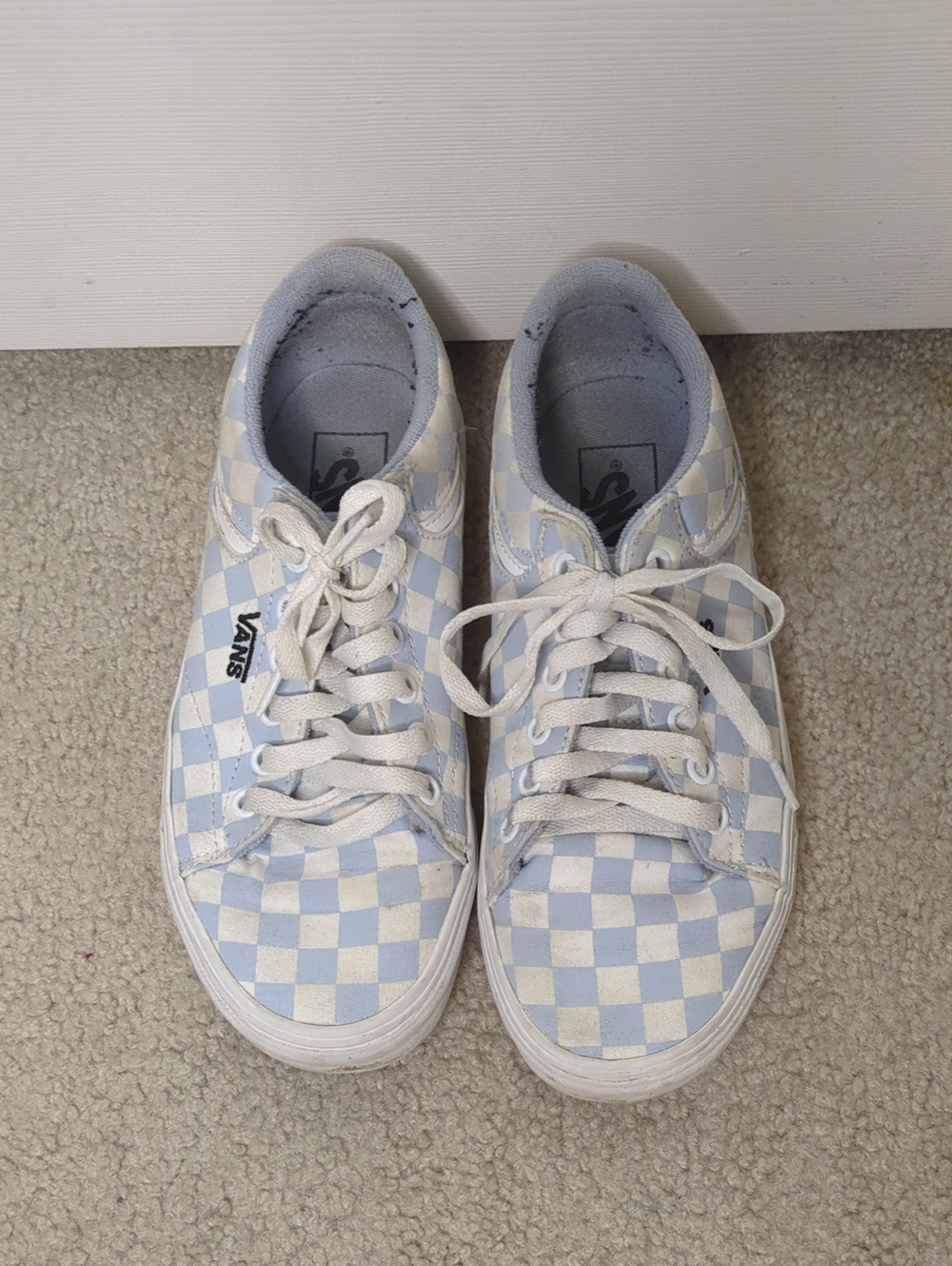 Vans Checkerboard Lace-Up Sneakers in Light Blue and White
